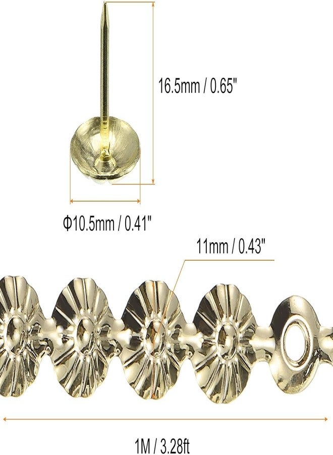 QZIBEVA 1 Pcs Upholstery Tacks Strips,1 Meter Flower Decorative Nail Trims for Sofa Headboard Chair Furniture with Nails 11 mm Gold NST-1124-008 - Image 2